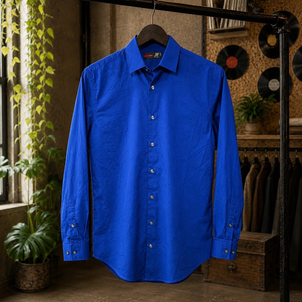 J. Ferrar Mens Royal Blue Slim Fit Long Sleeve Button Down Shirt Size M 15-15.5